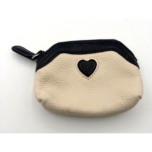 Brighton Coin Change Purse Handbag White Black Leather Heart Small ID Holder Zip